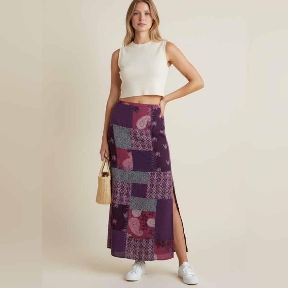 Vintage J Jill 90s silk blend patchwork wrap skirt. 20T. 20 tall purple